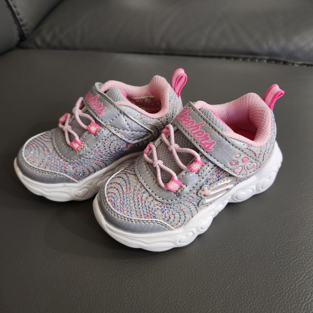 Skechers Kids' Gray and Pink Sneakers